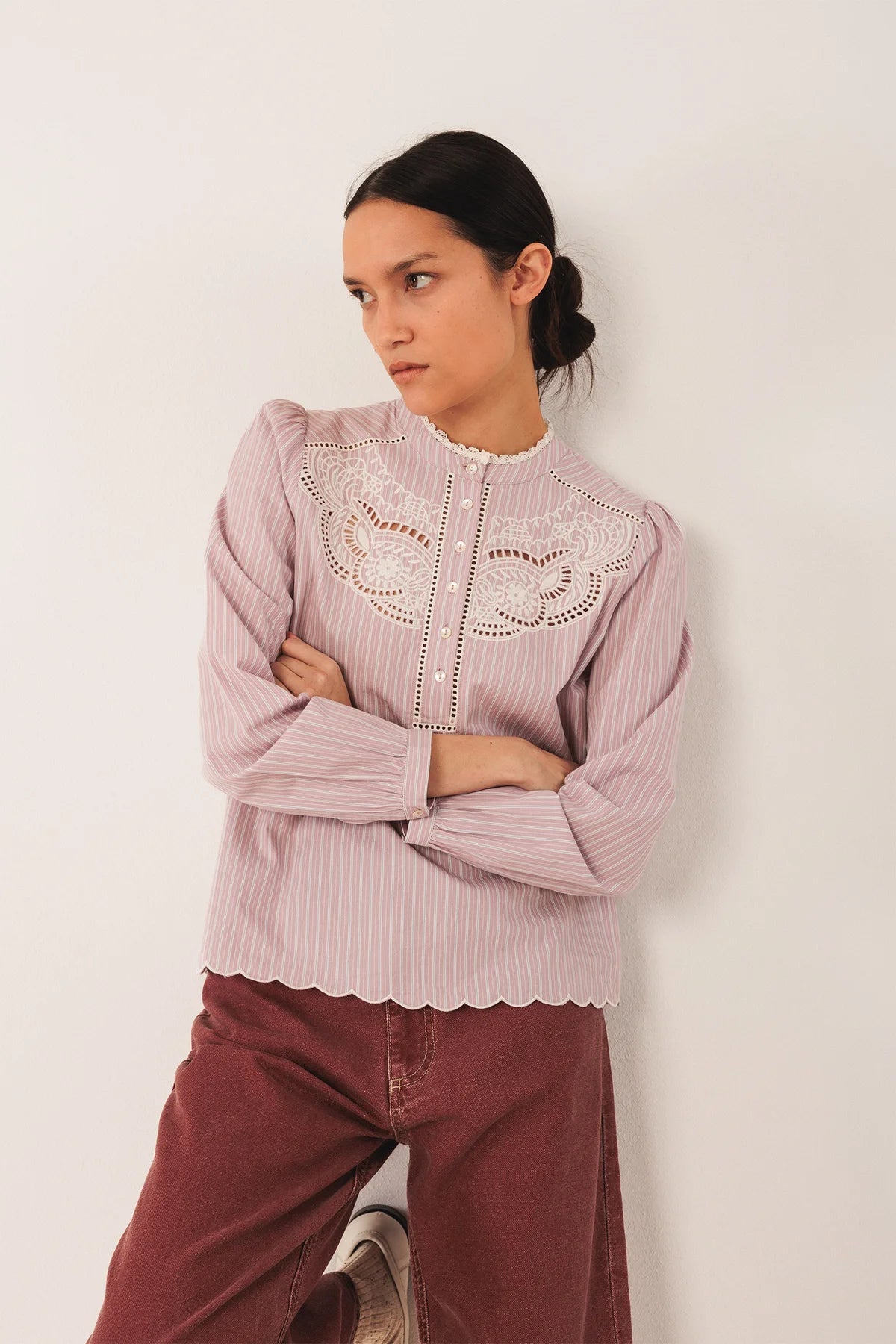 Indi & Cold Embroidered Poplin Blouse Mauve
