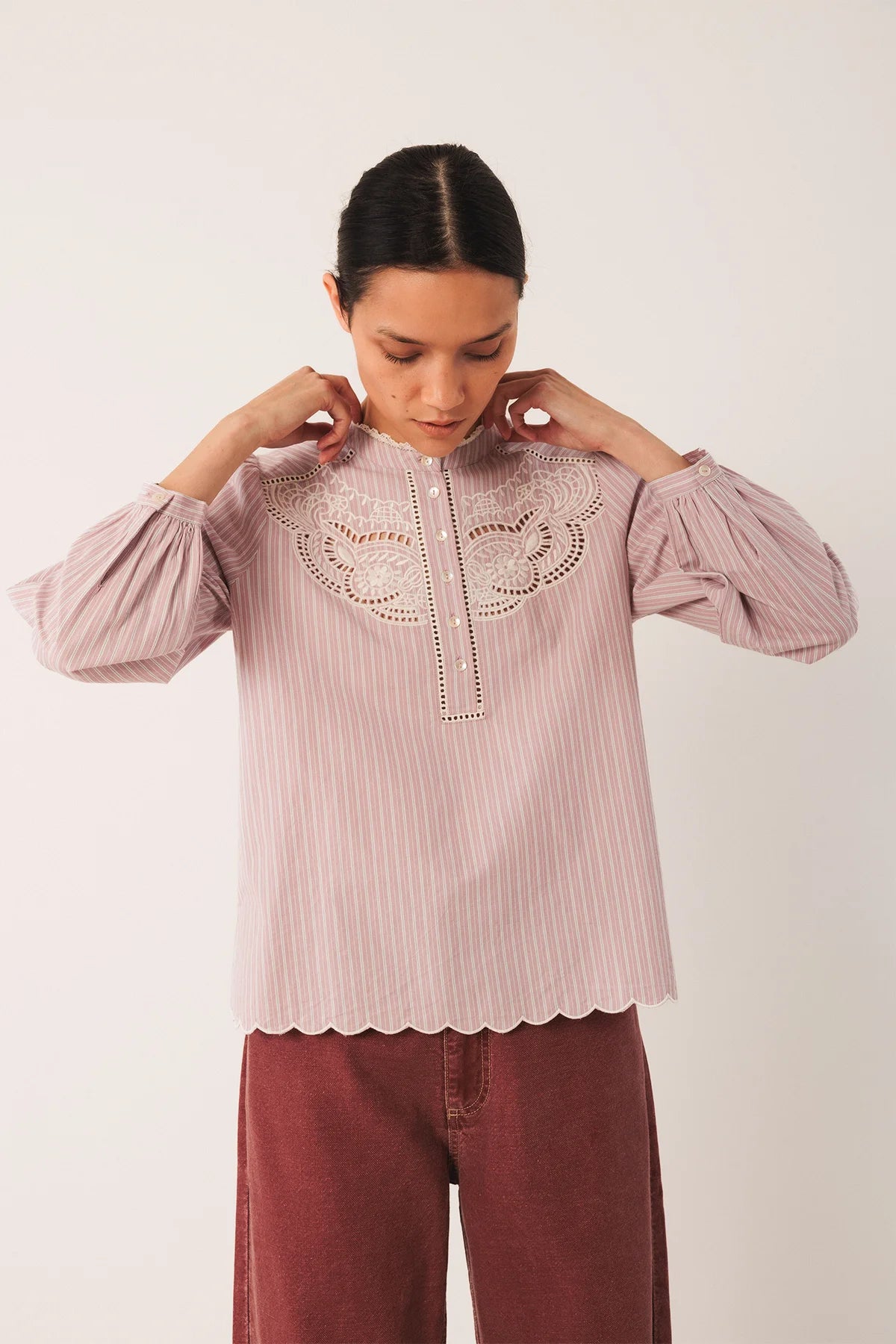 Indi & Cold Embroidered Poplin Blouse Mauve