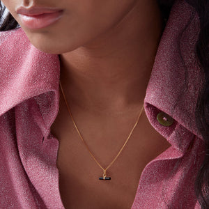 Rachel Jackson Mini Onyx T-Bar Gold Necklace