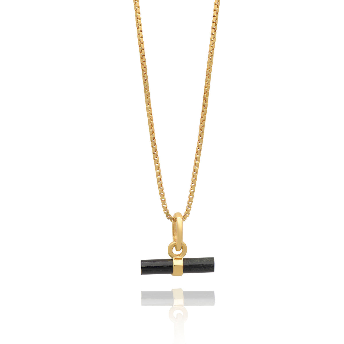 Rachel Jackson Mini Onyx T-Bar Gold Necklace