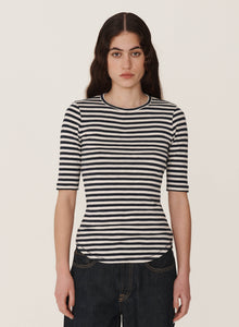 YMC Charlotte Earth Organic Cotton Navy and White Stripe Tee