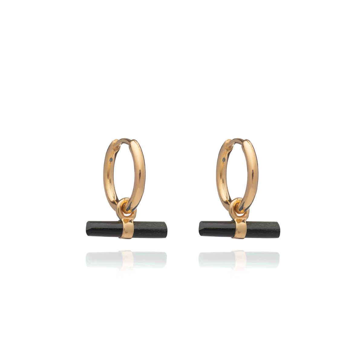 Rachel Jackson Mini Onyx T Bar Gold Huggie Hoop Earrings
