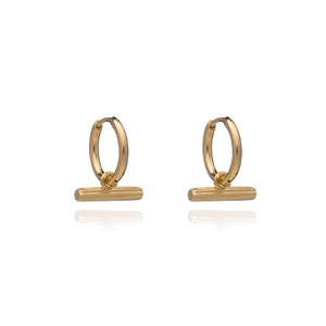 Rachel Jackson Mini T Bar Gold Huggie hoop earrings